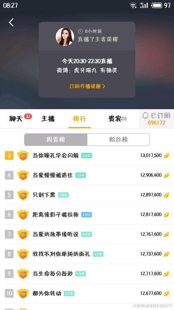 虎牙土豪排行榜_斗鱼官方直播数据排行榜,土豪榜太惊人