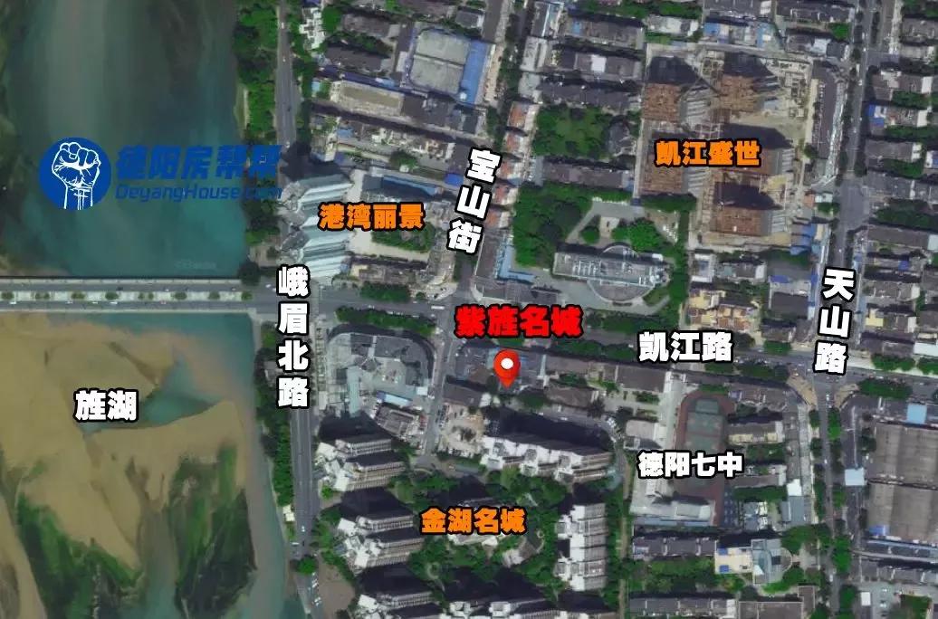 紫旌名城位于德阳市宝山街与凯江路交汇处的东南角,离旌湖很近.