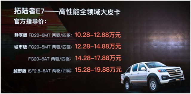 打造中高端皮卡,福田拓陆者E7售10.28-19.88万元