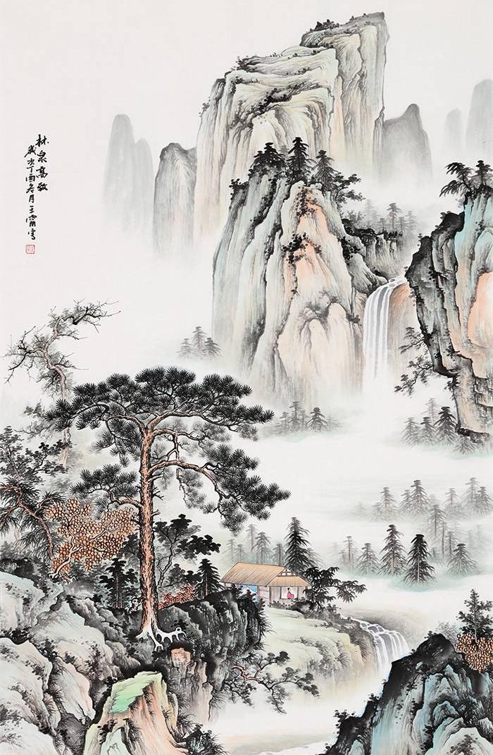 王宁四尺竖幅仿古山水画《林泉高致》