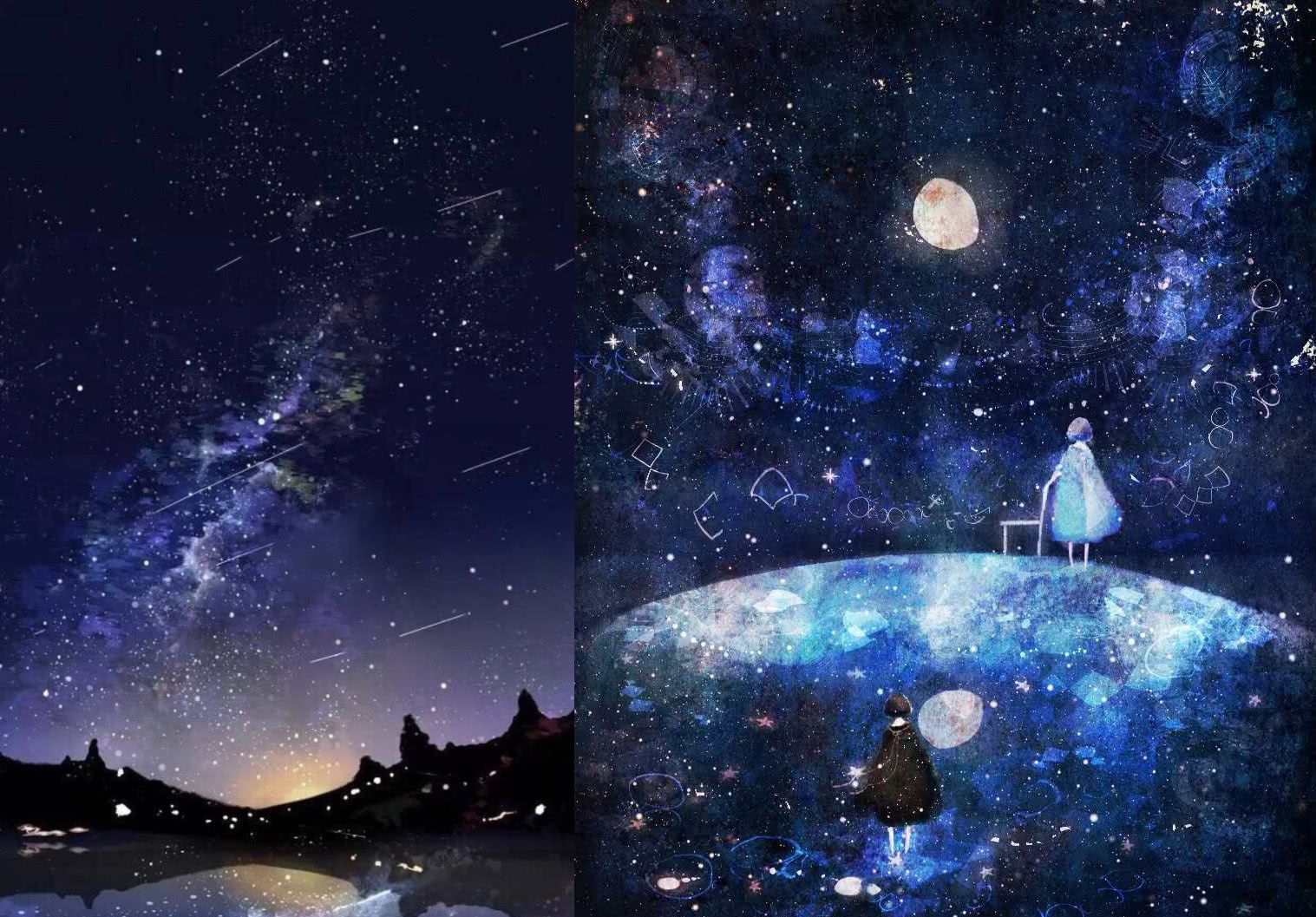 梦幻·星空壁纸:一颗一颗繁星点缀,在黝黑的天空下化下倒影