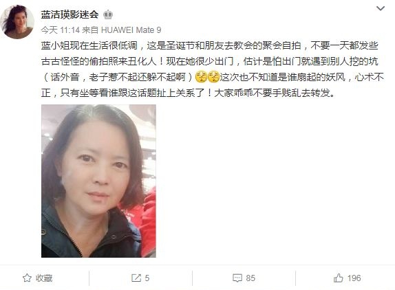 蓝洁瑛生前最后一张自拍照 打扮整洁面带微笑精神状况