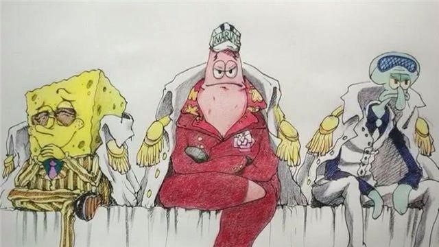 海贼王:当海军三大将遇上海绵宝宝，青雉不怕断腿