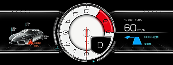 东软e-Janus全液晶虚拟仪表的运动主题UI 东软e-Janus全液晶虚拟仪表的运动主题UI