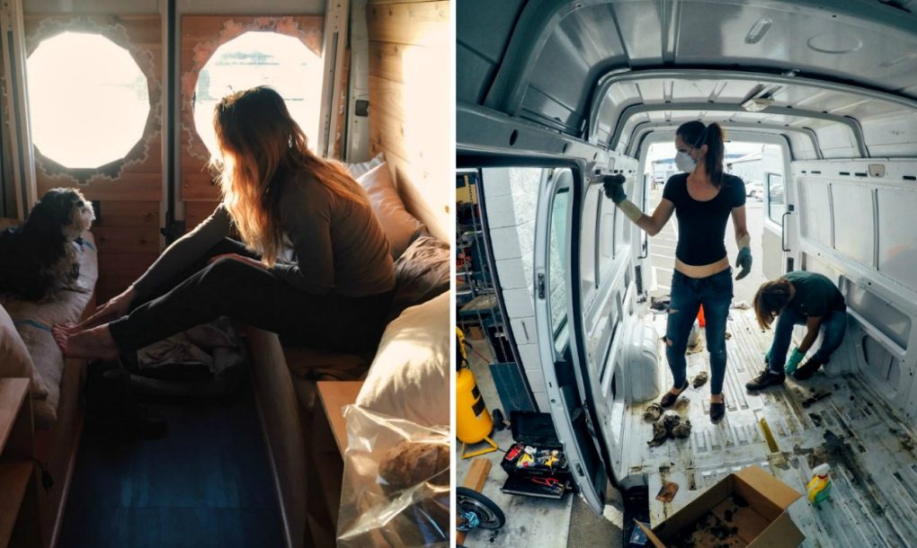 嫌房价太贵 这对美国小情侣用面包车改了一个家