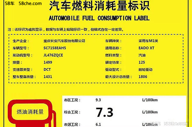 曝长安逸动XT 1.5T动力信息 7.3L/100km