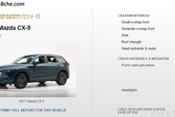 IIHS新成绩 马自达新CX-5获顶级安全评价