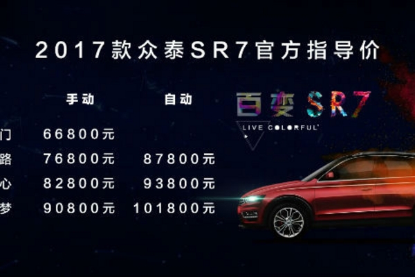 众泰SR7 2017款上市 售6.68-10.18万