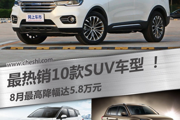 最热销10款SUV车型 8月最高降幅达5.8万元