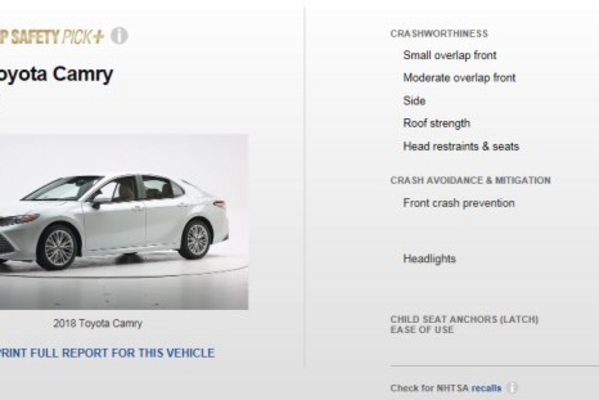 IIHS新成绩：丰田新凯美瑞获“优+”