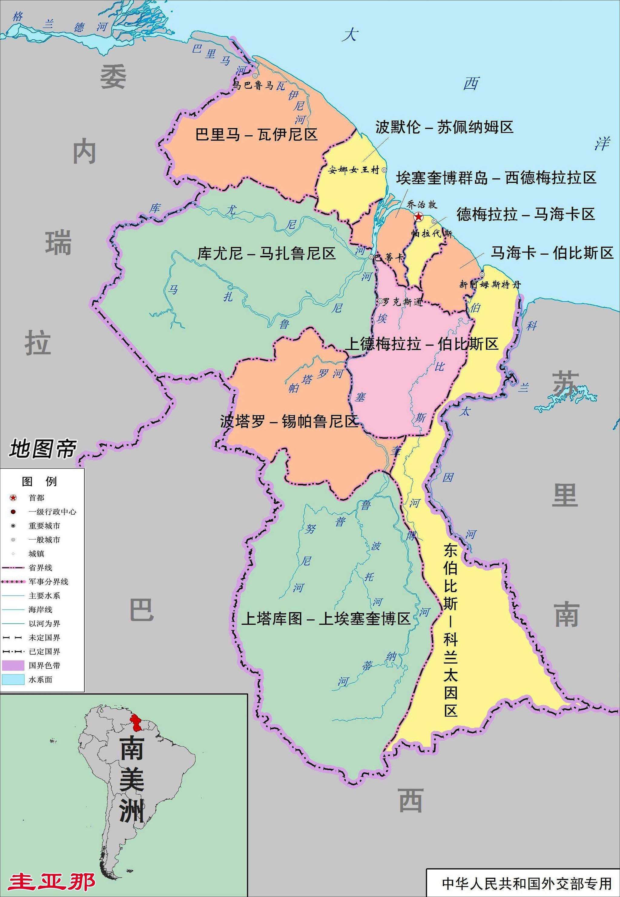 圭亚那政区图 - 圭亚那地图 - 地理教师网