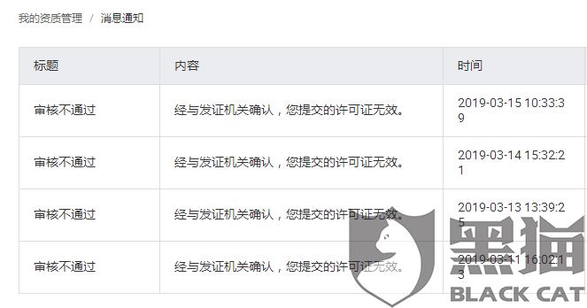 黑猫投诉:淘宝店铺资质审核部门未经核实,4次