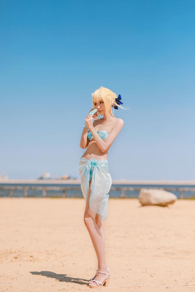 fate/extra saber 泳装 cosplay