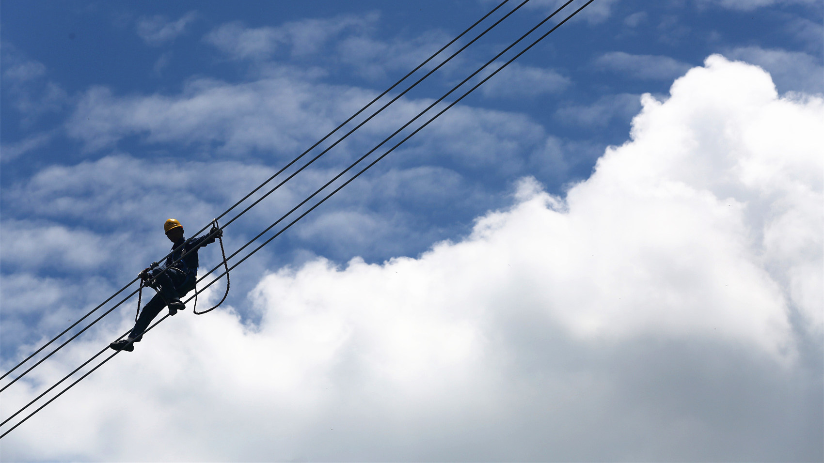 致敬!高压线上电力工人