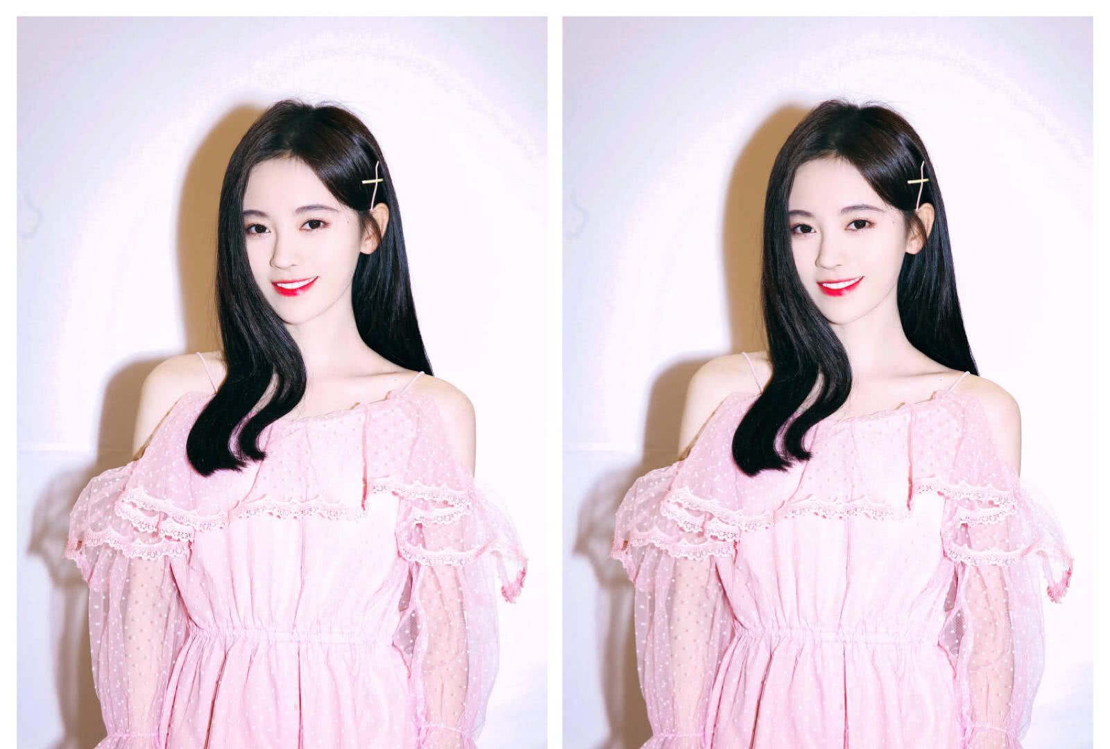 不得不说这种薄纱仙女裙真的很适合鞠婧祎,下图中鞠婧祎身着浅粉色
