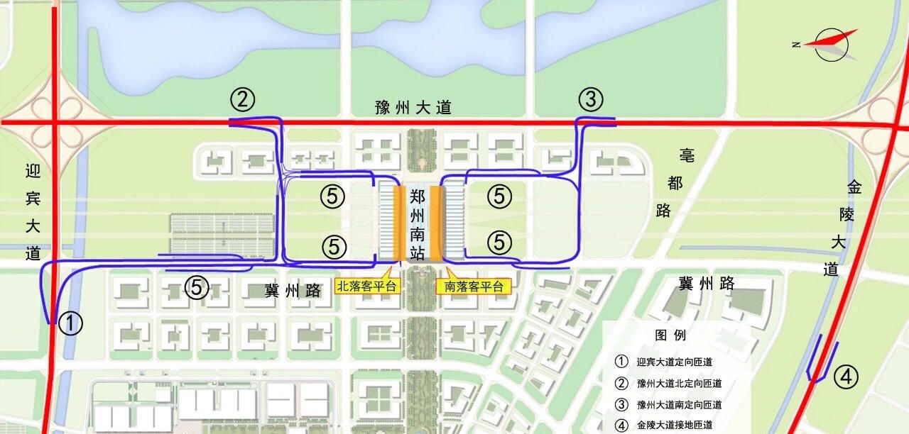 郑州高铁南站拟设南,北两个环形高架联络道