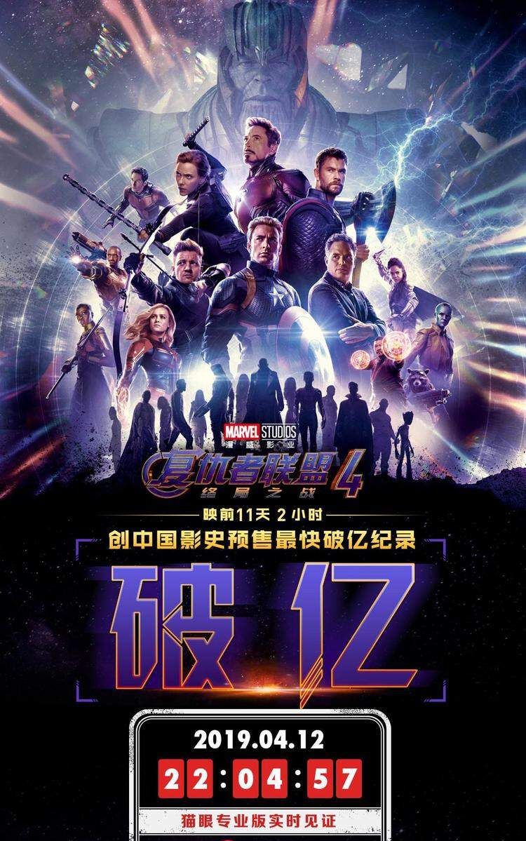 《复仇者联盟4》预售票房破1亿创内地影史新