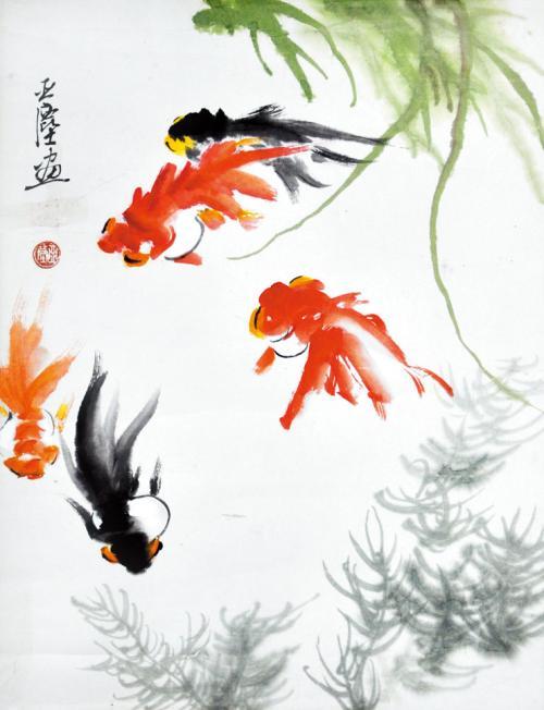 他的金鱼徐悲鸿的马齐白石的虾并称画坛三绝