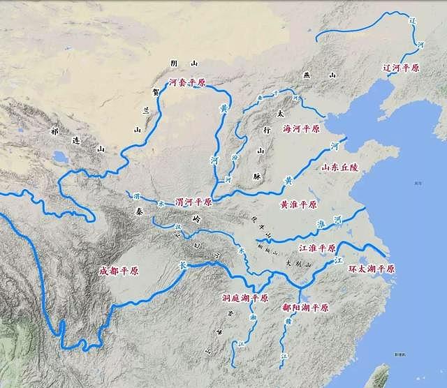 长江黄河中下游地区主要平原示意图
