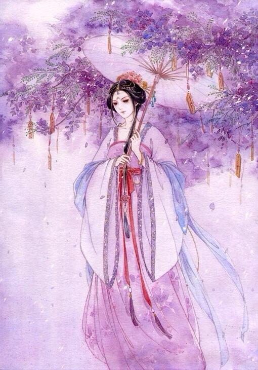 唯美头像丨古风紫衣美女插画,嘴不点而含丹,眉不画而横翠!