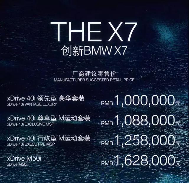 BMW X7售100万元起，BMW正式开启大型豪华车之年