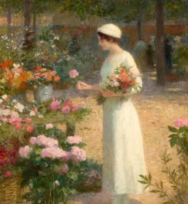 油画中的鲜花和美女，争奇斗艳