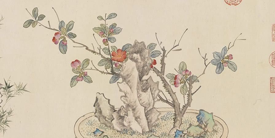 由清代画家汪承霈绘制的《画万年花甲》图卷中对花卉的刻画.