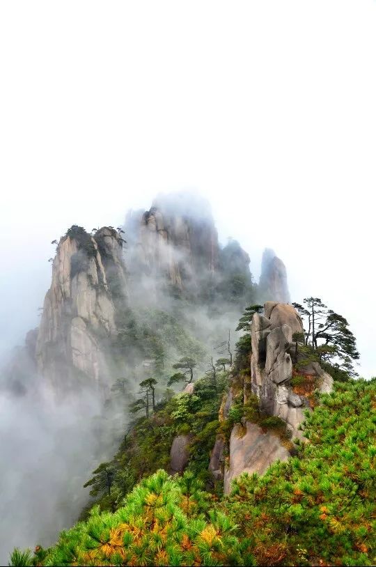 三清山,那绰约挺拔的岩峰,白雾缠绕和天蓝辉映拨人心弦