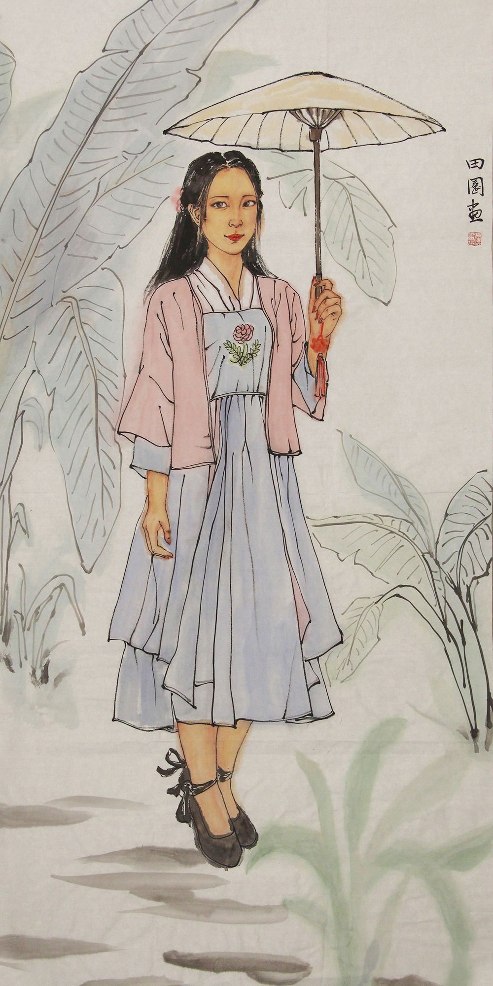 田园人物画作品赏析:青春靓丽,知性优雅,富有艺术感染