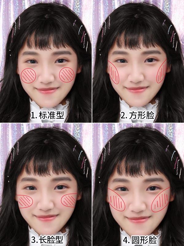 圆脸,方脸,大饼脸腮红画法