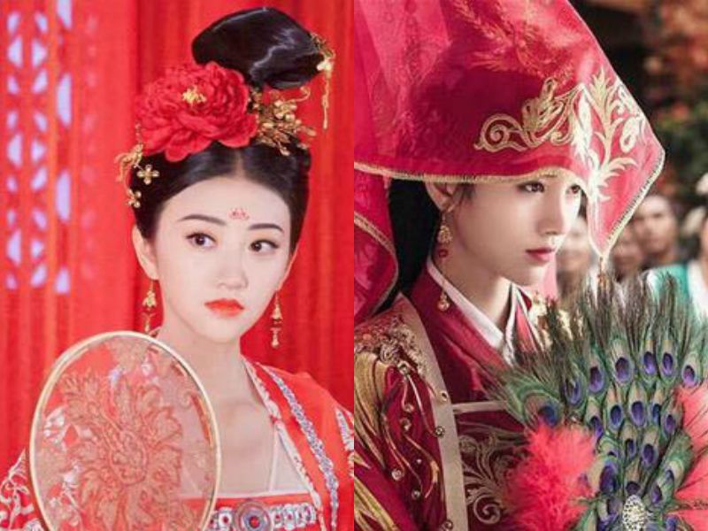 古装美人穿嫁衣手拿扇子时,胡冰卿艳俗,鞠婧祎美的让人心动!