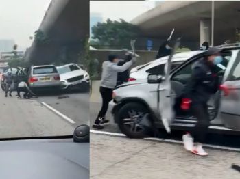 香港公路发生撞车砍人事件