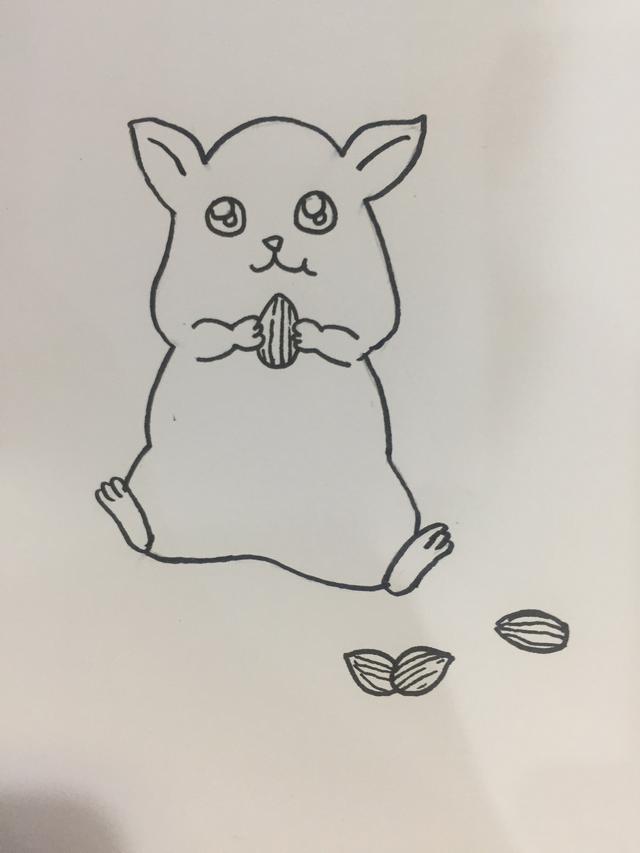 吃瓜子小仓鼠简笔画,快来学习练习一下吧