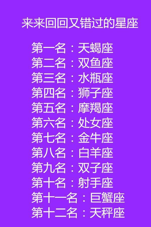 来来回回又错过的星座排名榜,水瓶座位居第三