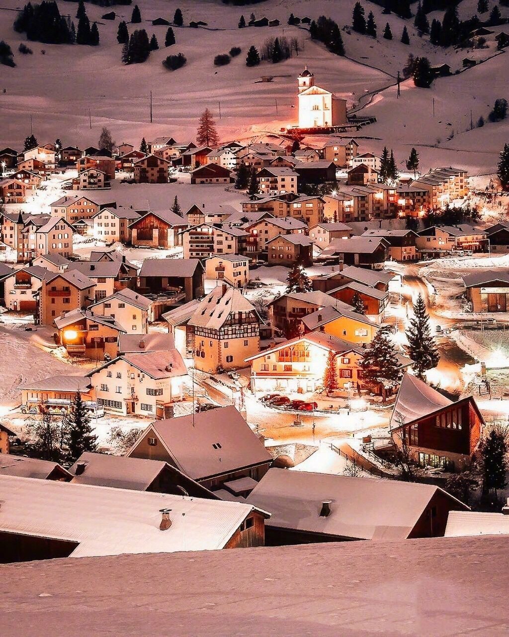 童話世界般的瑞士冬夜