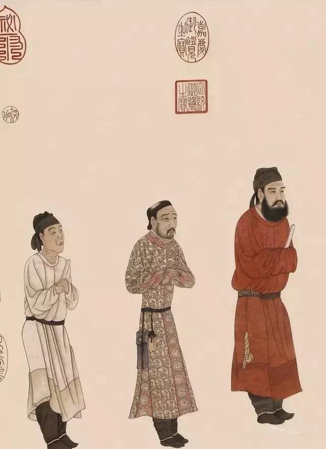 彩色发绣版 唐 阎立本《步辇图》局部彩色发绣版 五代南唐 卫贤《闸口