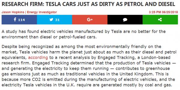 特斯拉被批假环保，造车充电产生排放量惊人