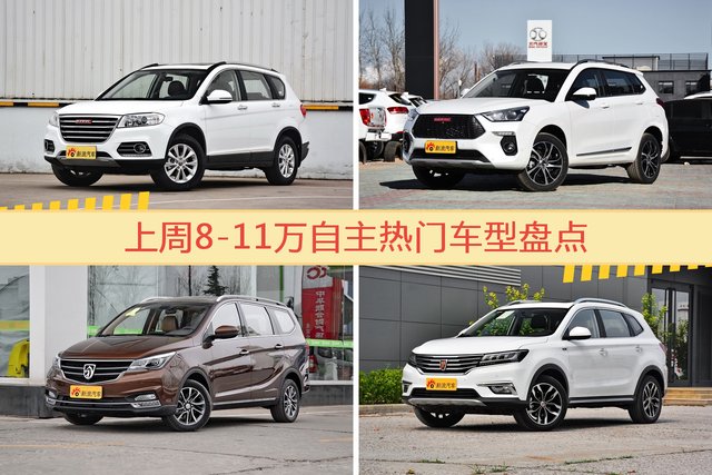 8-11万自主车型上周热度排行揭晓，哈弗H6领跑