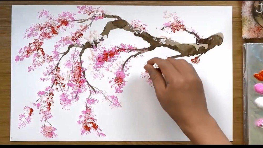 『水彩绘画』 教你用棉签画樱花树
