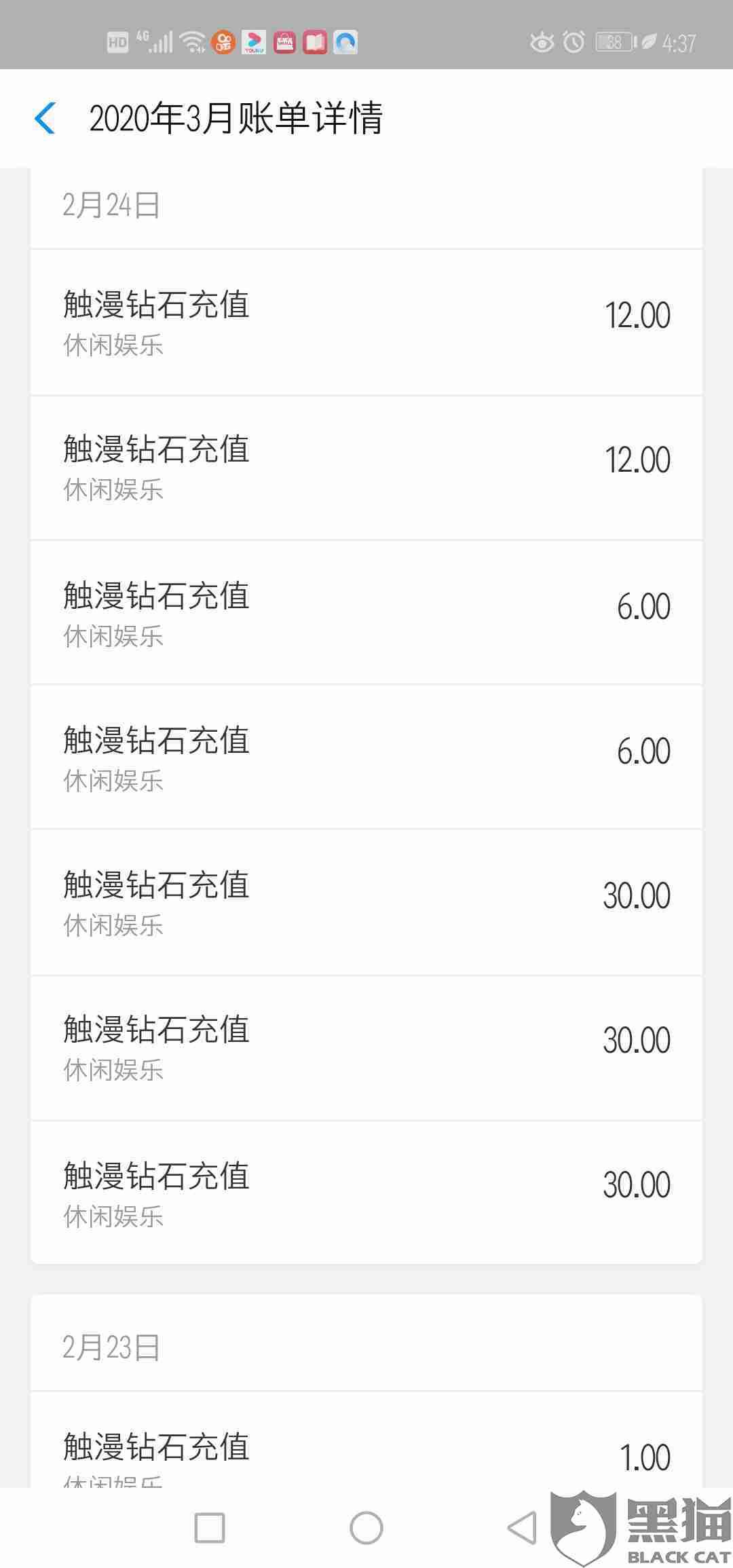 黑猫投诉该公司研发的触漫游戏让很多未成年儿童充值玩游戏买装备打赏