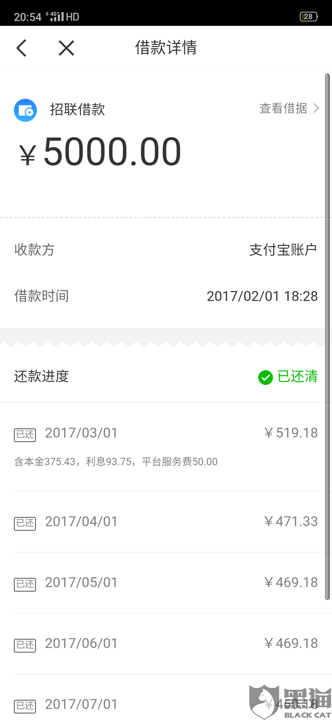 黑猫投诉:还款后发现高利息,乱收不清楚费用,服务费等
