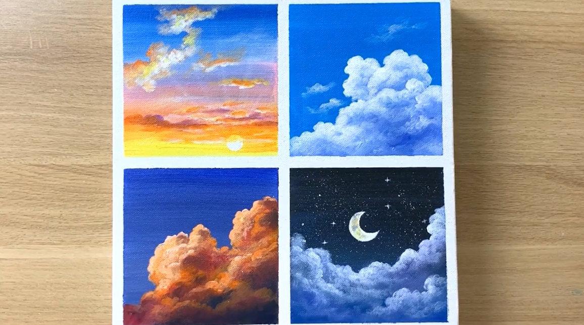 风景画入门教程!蓝天白云 月夜星空