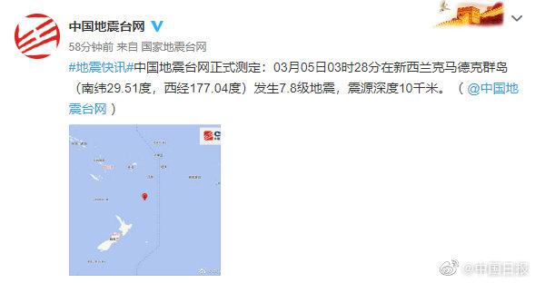 【蜗牛棋牌】6小时三次7级以上强震 新西兰发布全国海啸警告