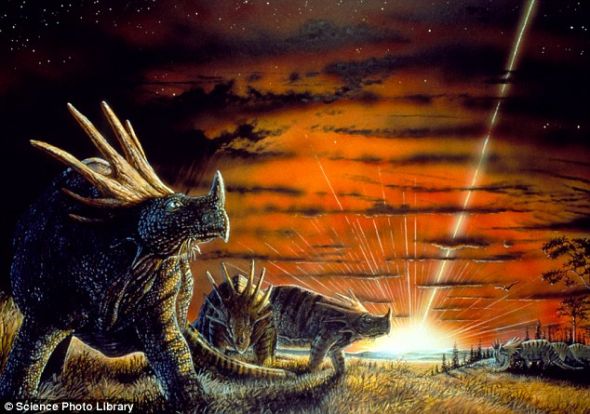 一颗巨大的小行星撞地球,最有可能是导致6500万年前的大灭绝事件发生的原因,也许之前的一次也是由这样一颗小行星引发的 一颗巨大的小行星撞地球,最有可能是导致6500万年前的大灭绝事件发生的原因,也许之前的一次也是由这样一颗小行星引发的