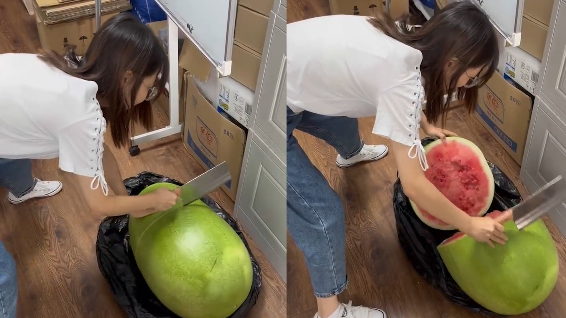 女子买超大西瓜需3人抱上楼