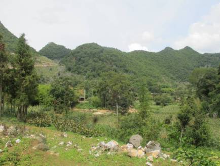 散居在山谷里的上大冲村寨，给架通电力带来极大不便。