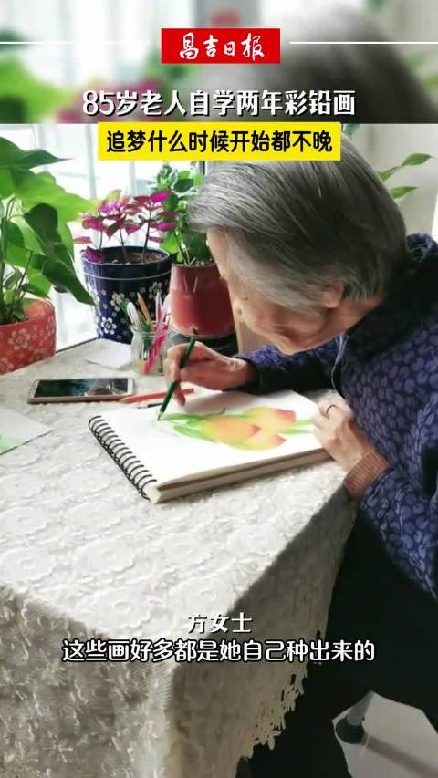 85岁奶奶自学2年彩铅画