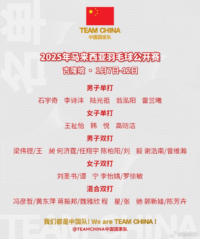 大马赛国羽出战阵容公布