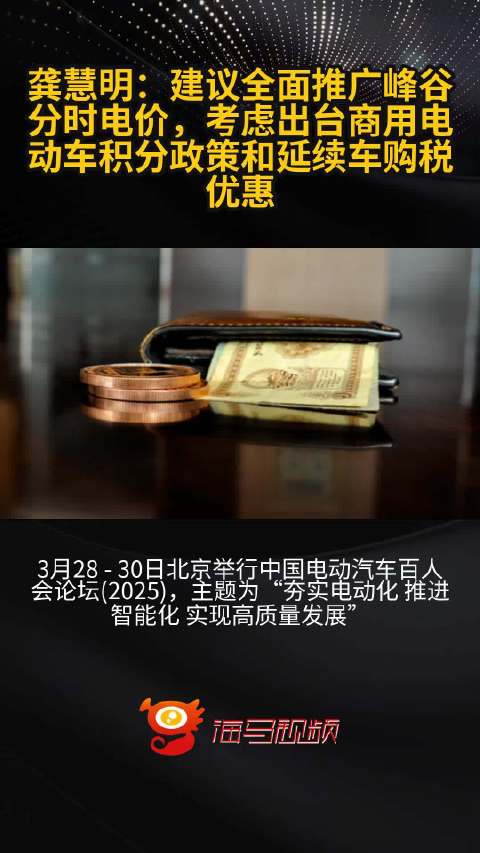 龚慧明：建议全面推广峰谷分时电价，考虑出台商用电动车积分政策和延续车购税优惠