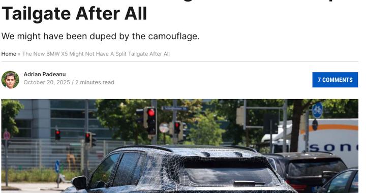 宝马X5下一代车型设计曝光：或告别经典分体式尾门